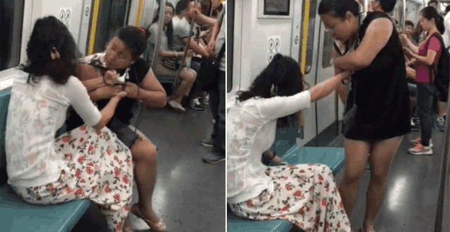 地铁2女子互撕衣服走光,"吃瓜乘客"静静观战
