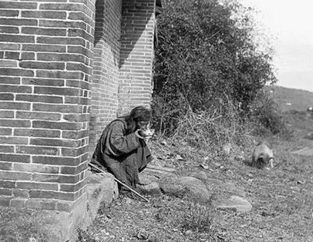 清朝无家可归的流浪者,只能与狗争食,图为抢了狗粮的乞丐
