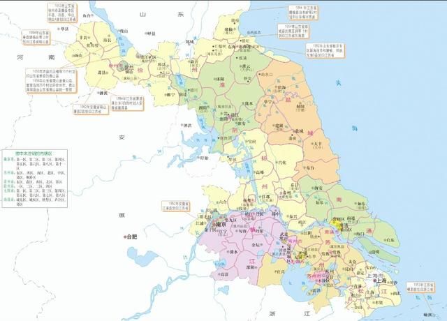 建国初江苏地图,洪泽湖大部原为安徽管辖