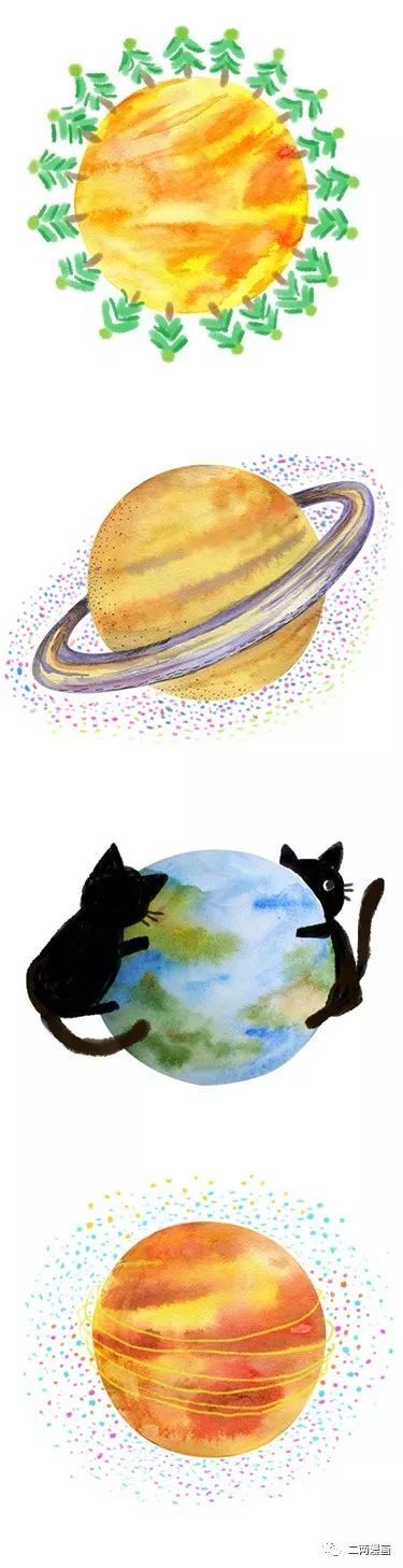 原创手绘丨非常童趣的八大行星水彩画