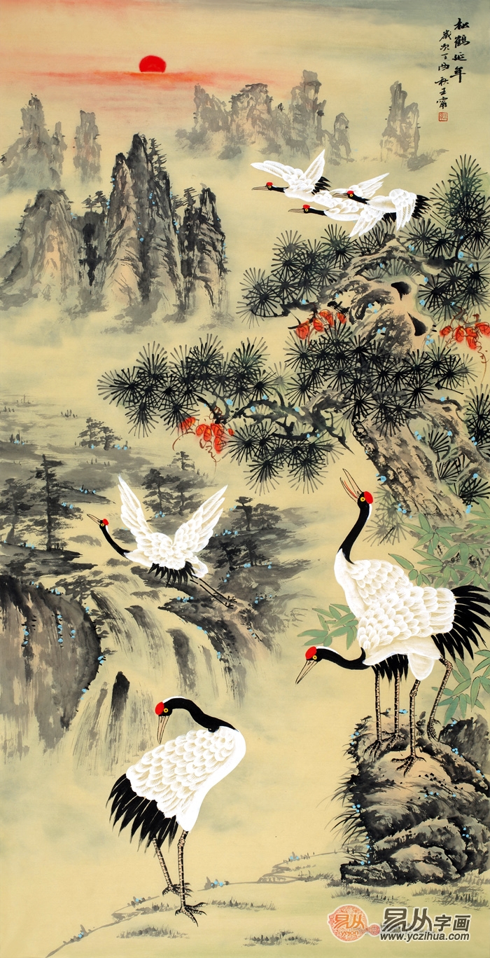 王宁最新力作四尺竖幅国画《松鹤延年》