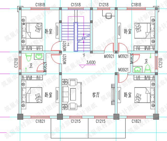 这款三层2厅9室12×11米40万带凉亭主卧套间农村自建房图纸外观设计