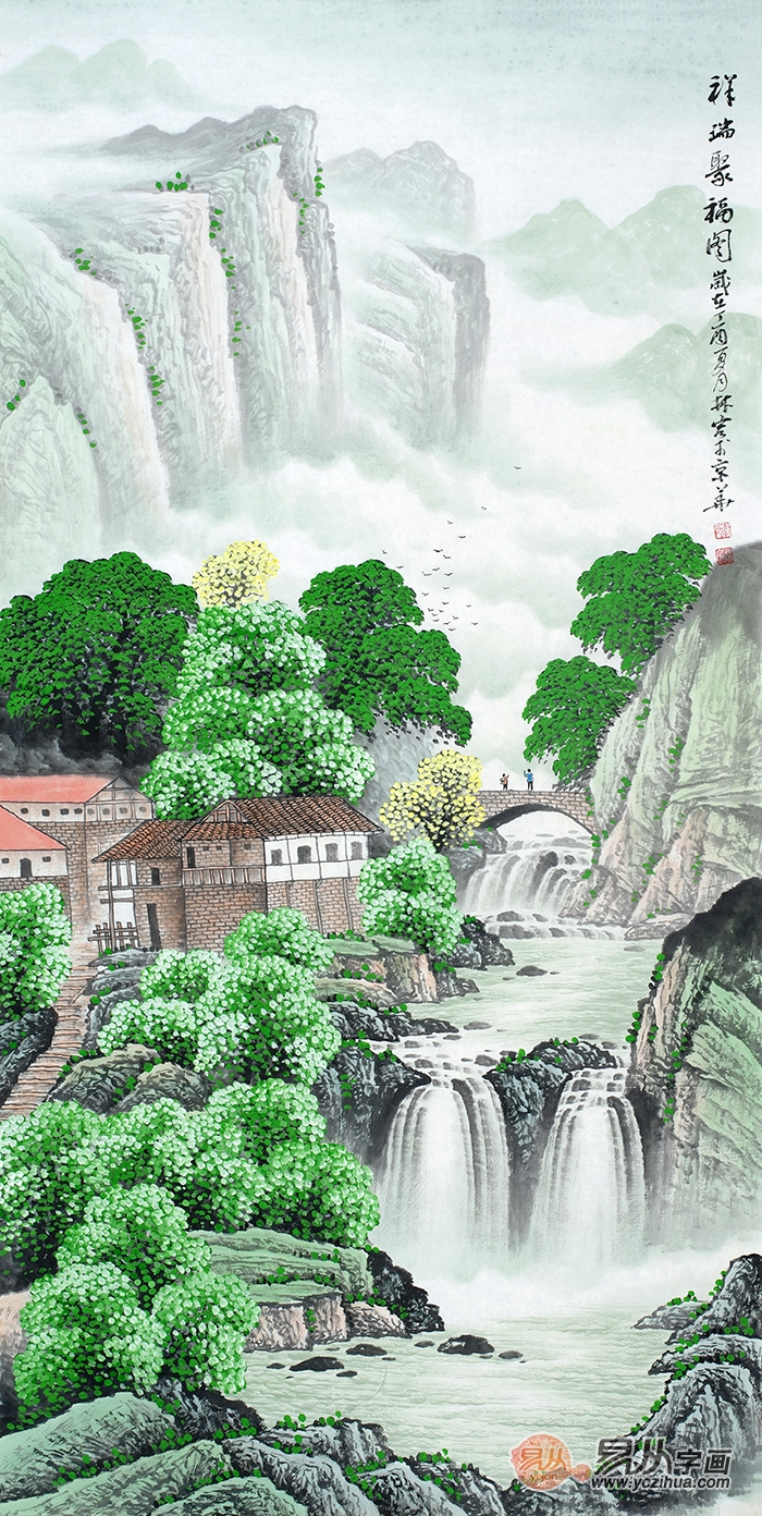玄关挂这样的山水画,吸睛更旺财,靓丽的第一道风景线