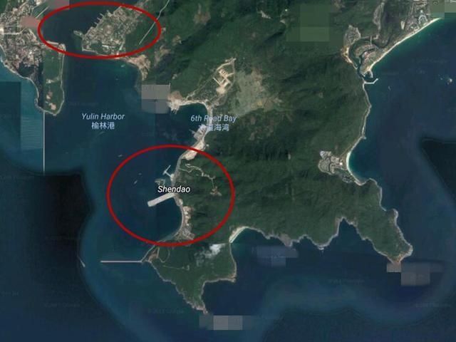 中间的红圈则是中国航母锦母角基地.