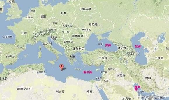 黑海与地中海的地理位置的地图示意