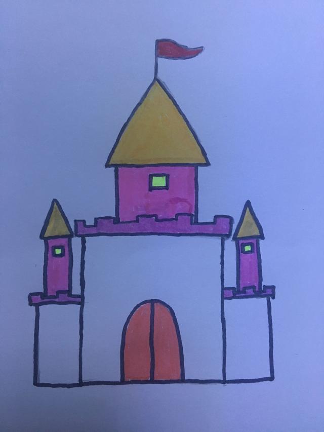 让夏天妈妈来给大家分享一下简单城堡的画法吧,都是最最基本的图形