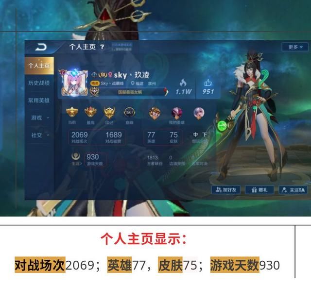 王者荣耀10名国服女娲个人主页,帮我算下最后1个每天玩几小时