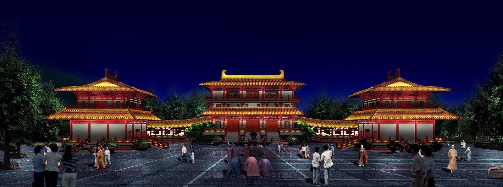 选择最有寺庙古建筑夜景照明表现佛教文化与灯光效果相适配的建筑或