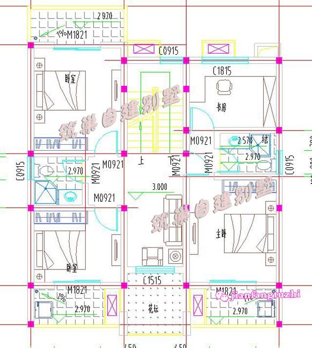 30万9.8x12米三层带农村花园自建月饼设计施里别墅图纸设计的群发图片
