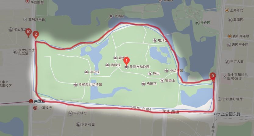从地图上看,整个水上公园是天津最大的公园.