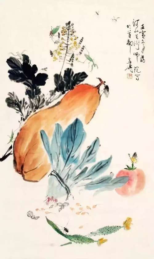 蔬果 王雪涛(1903--1982)是现代中国卓有成就的花鸟画大师,以小写意