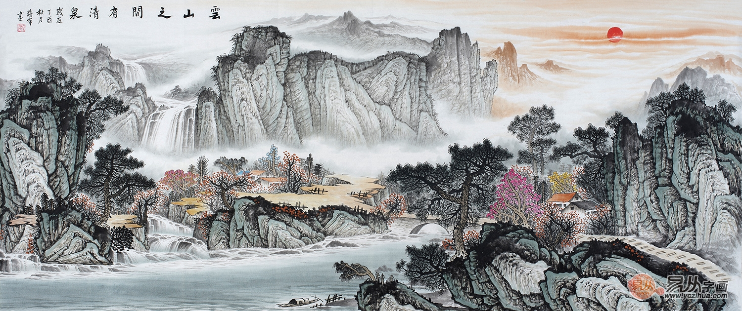 禅意山水画艺术挂墙上显格调