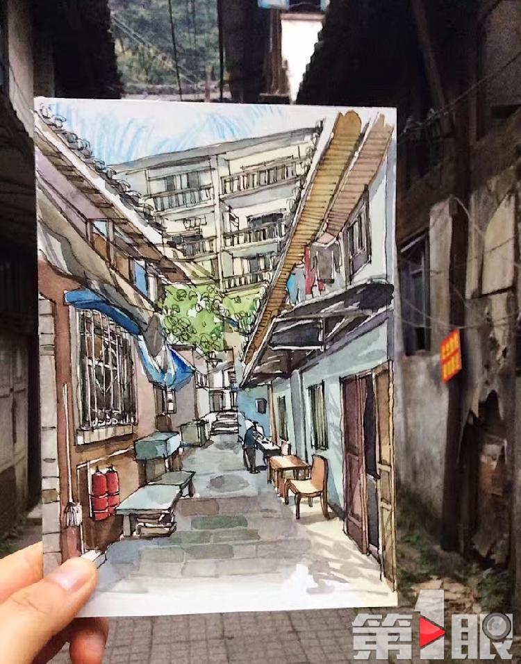 90后姑娘手绘重庆老街图