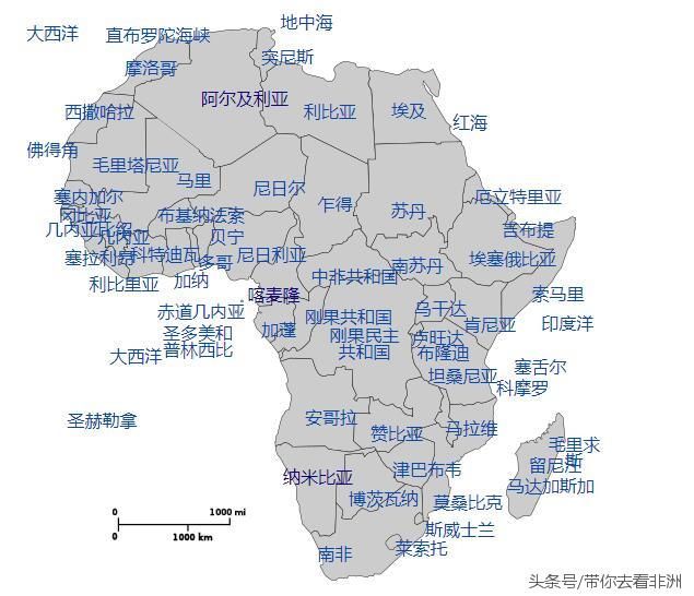 非洲国家地理划分示意图