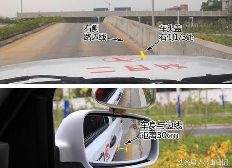 【1】上坡前一定要调正车身,注意观察引擎盖右侧1/3的点,当与路边线