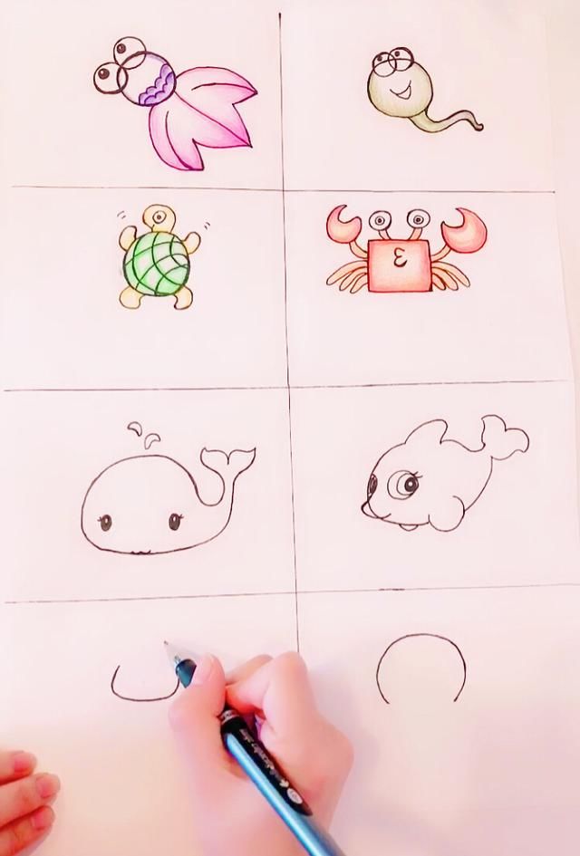 1分钟教你用字母"c"画海里的小动物,手账简笔画必备哦