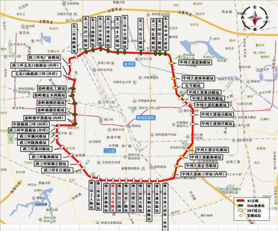本周日起可坐b3转郑州三环这个大圈了 附线路图