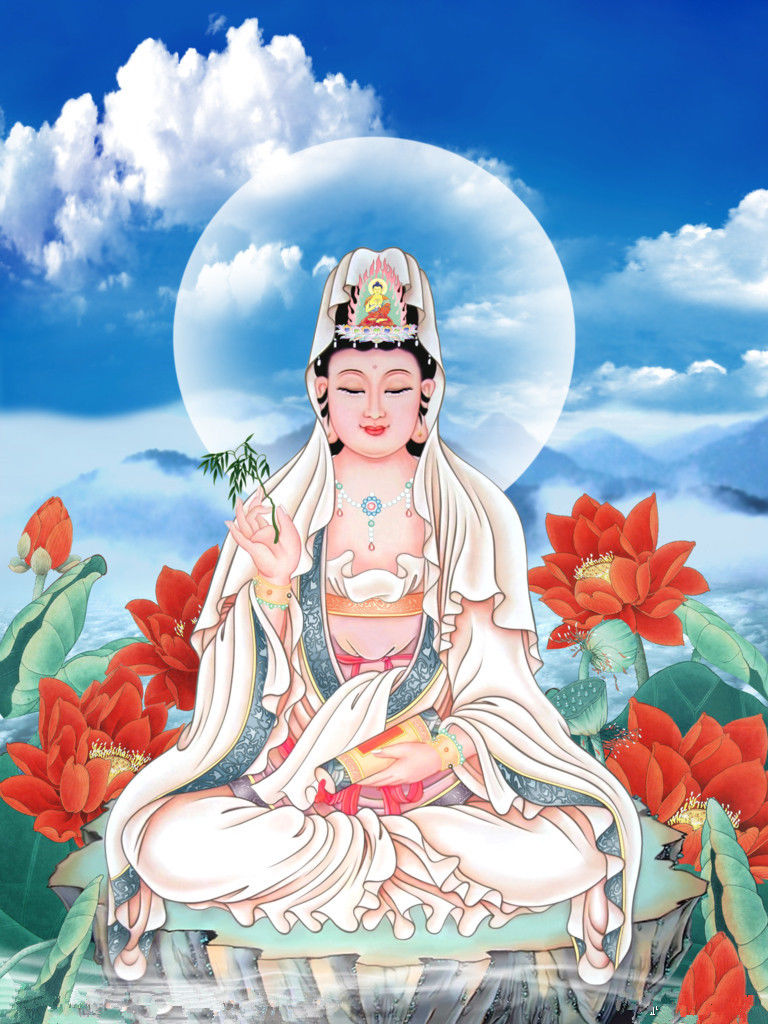 观音赐福观音菩萨成道之日,迎接菩萨的赐福,阿弥陀佛