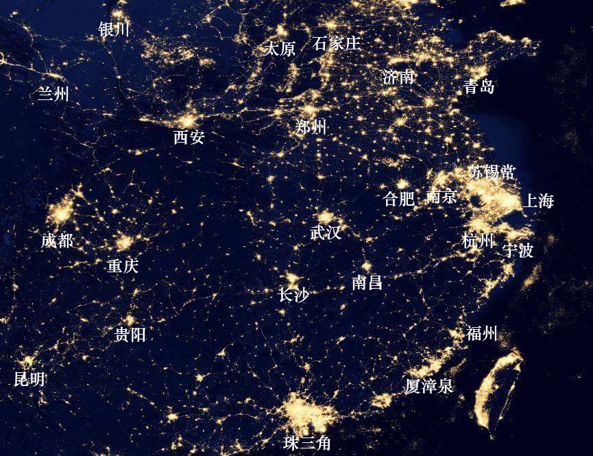 全国主要城市群夜景灯光卫星图揭秘区域发展真实格局