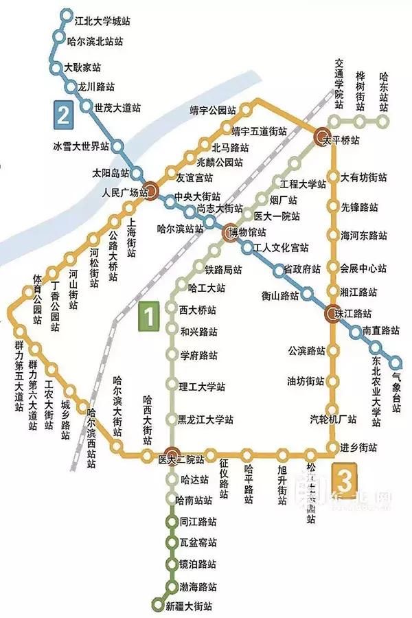 哈尔滨地铁1-3号线规划图