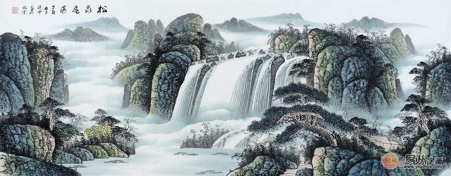 松泉瀑布山水画,画山水画,山水画简笔画_大山谷图库