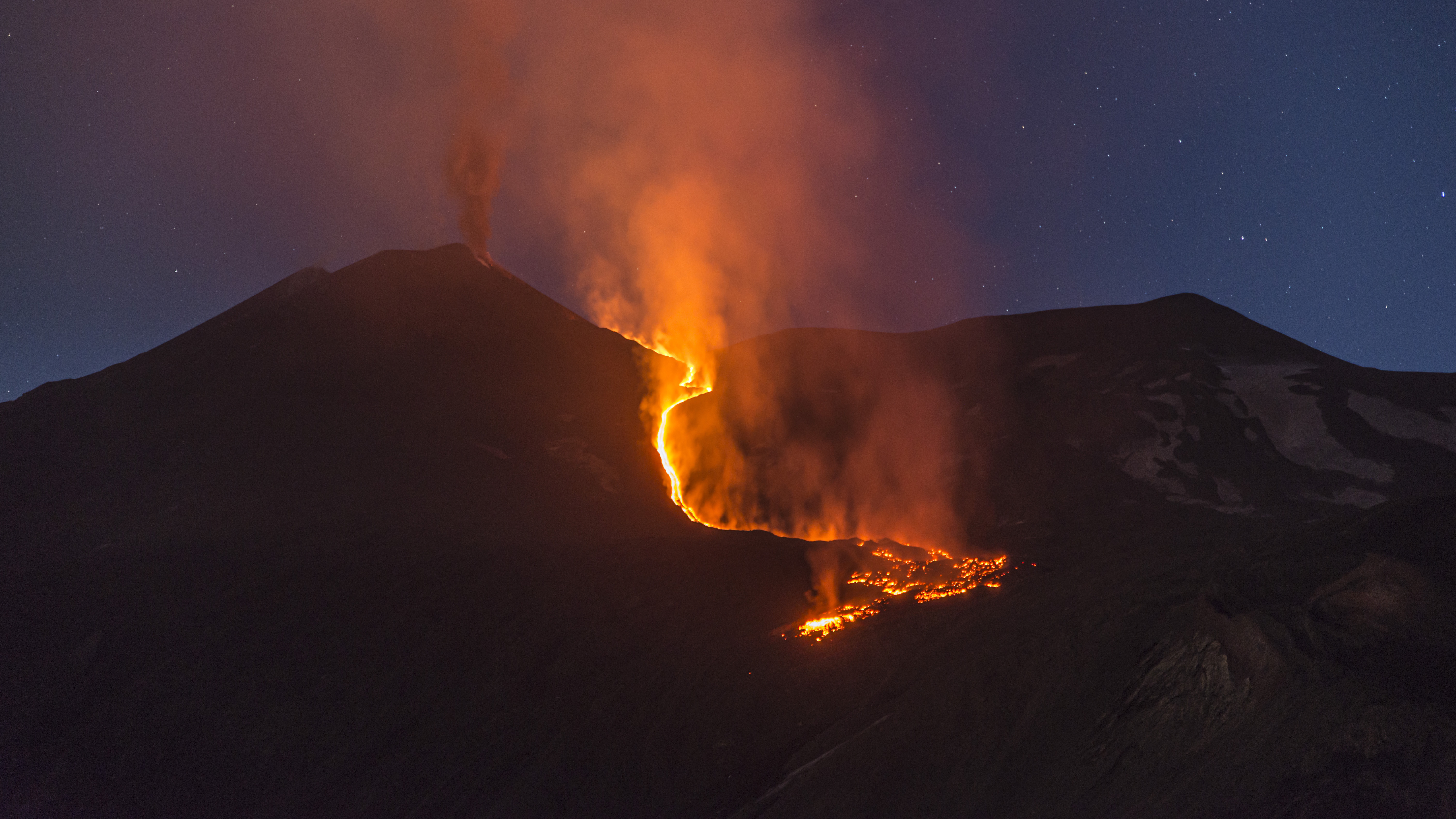 熔岩流淌 意大利埃特纳火山喷发