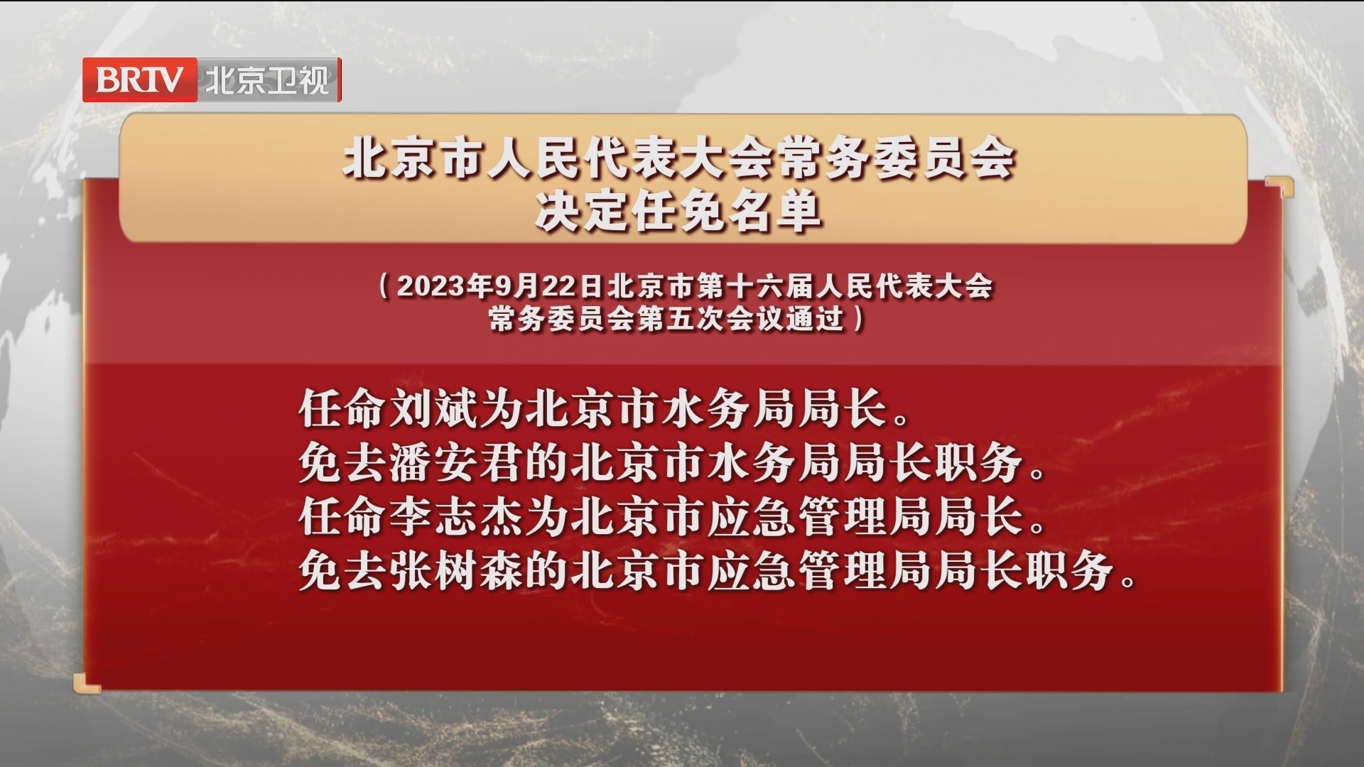 北京市人民代表大会常务委员会决定任免名单