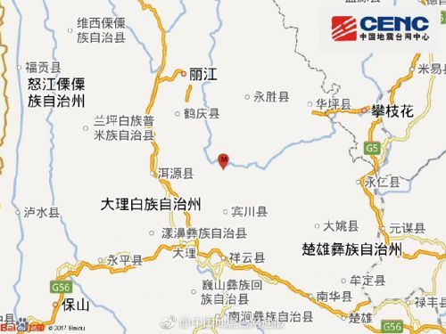 云南丽江永胜县地震2.8级 震中位置示意图