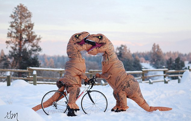有趣!美摄影师镜头下的"恐龙夫妻"订婚照