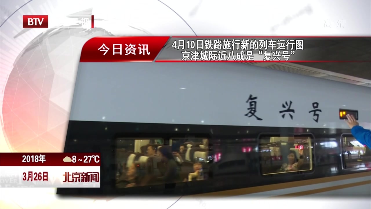 4月10日铁路施行新的列车运行图 京津城际近八成是“复兴号”