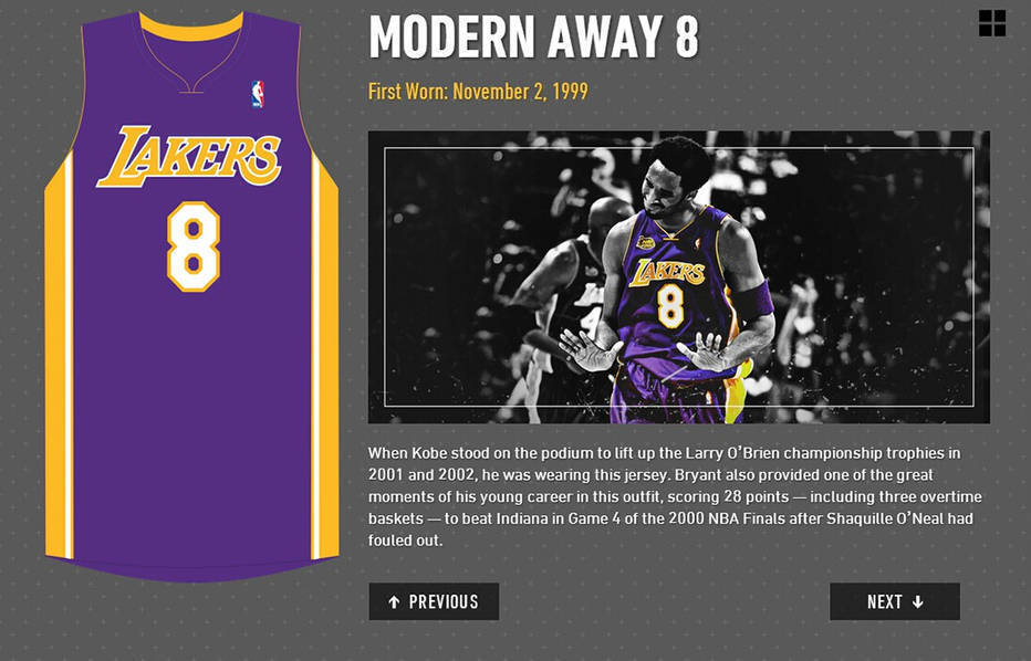 组图-科比生涯的36件球衣 每一件都是一个故事