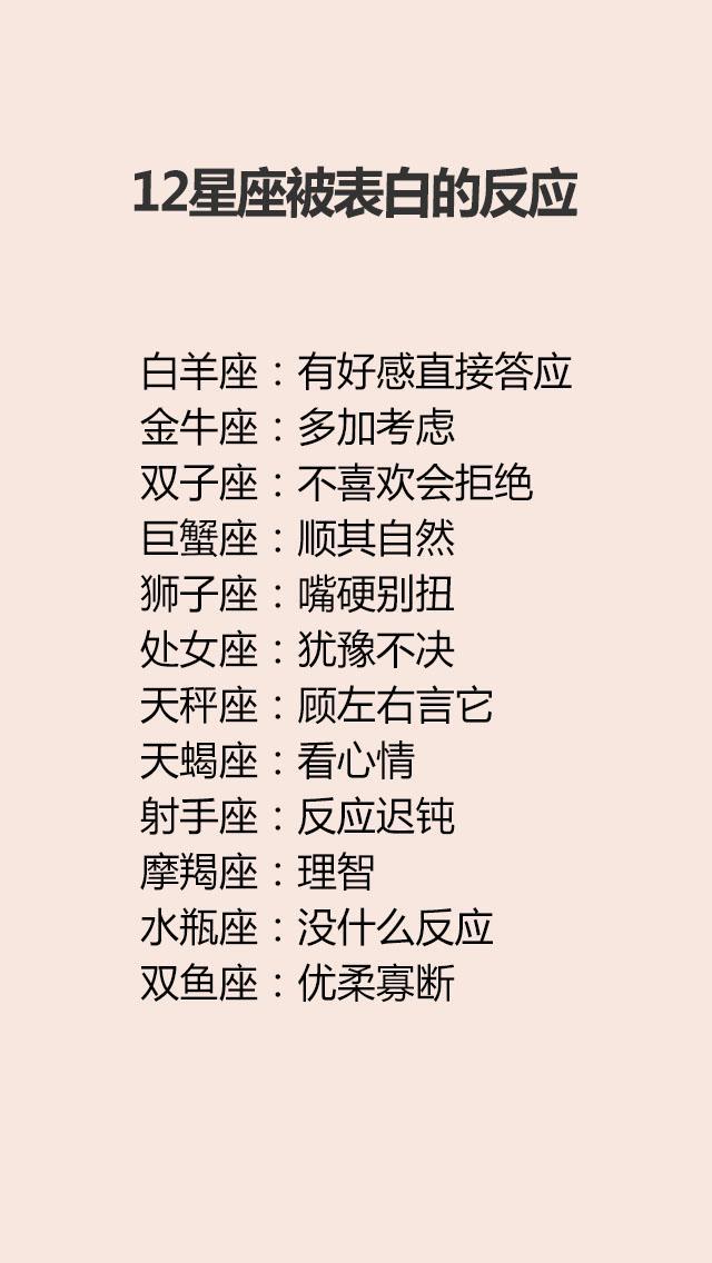 12星座被表白的反应,十二星座暗恋的表现,恋爱