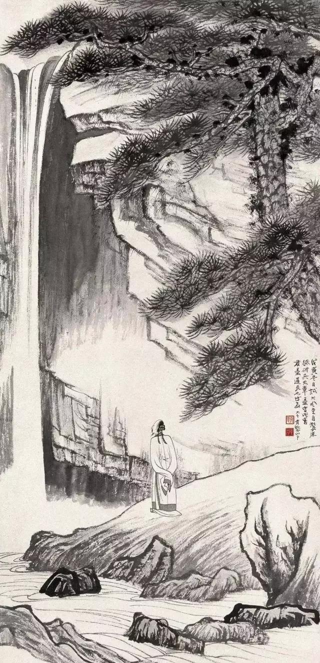 张大千观瀑图，令人神往的山水画境