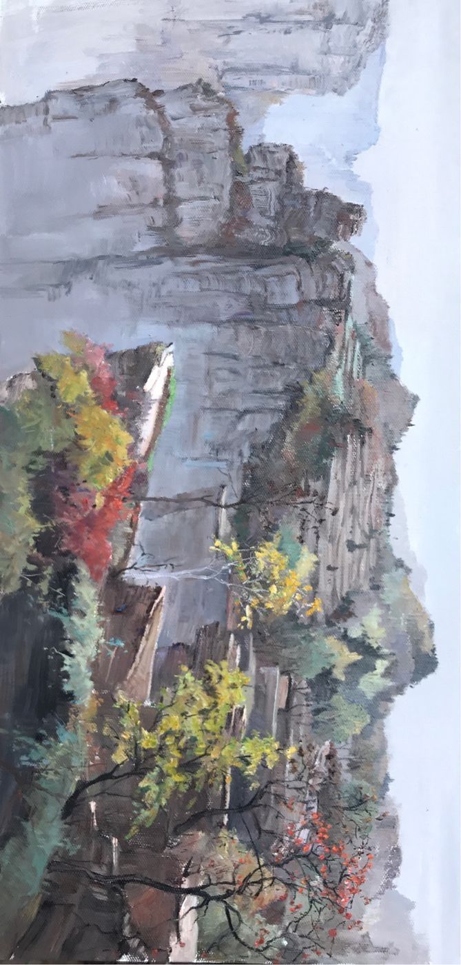 籍画家、教授范明亮先生太行大峡谷油画风景写