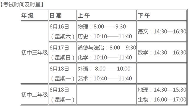湖南省衡阳市2018年初升高考试安排