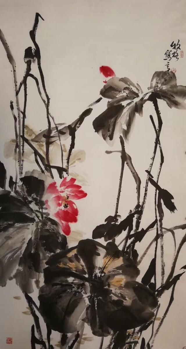 青年女画家牧格大写意荷花系列作品欣赏