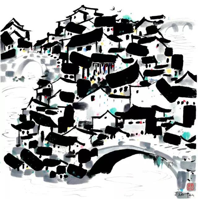 墙的徽派建筑,鳞次栉比 与江南不同 徽州又是另一种沉静的味道 吴冠中