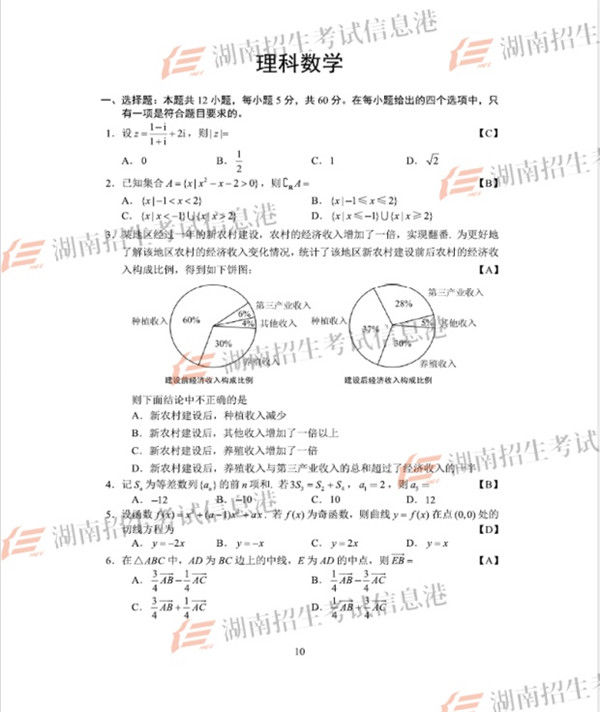 2018高考全国卷1理科数学试题答案新出炉 考