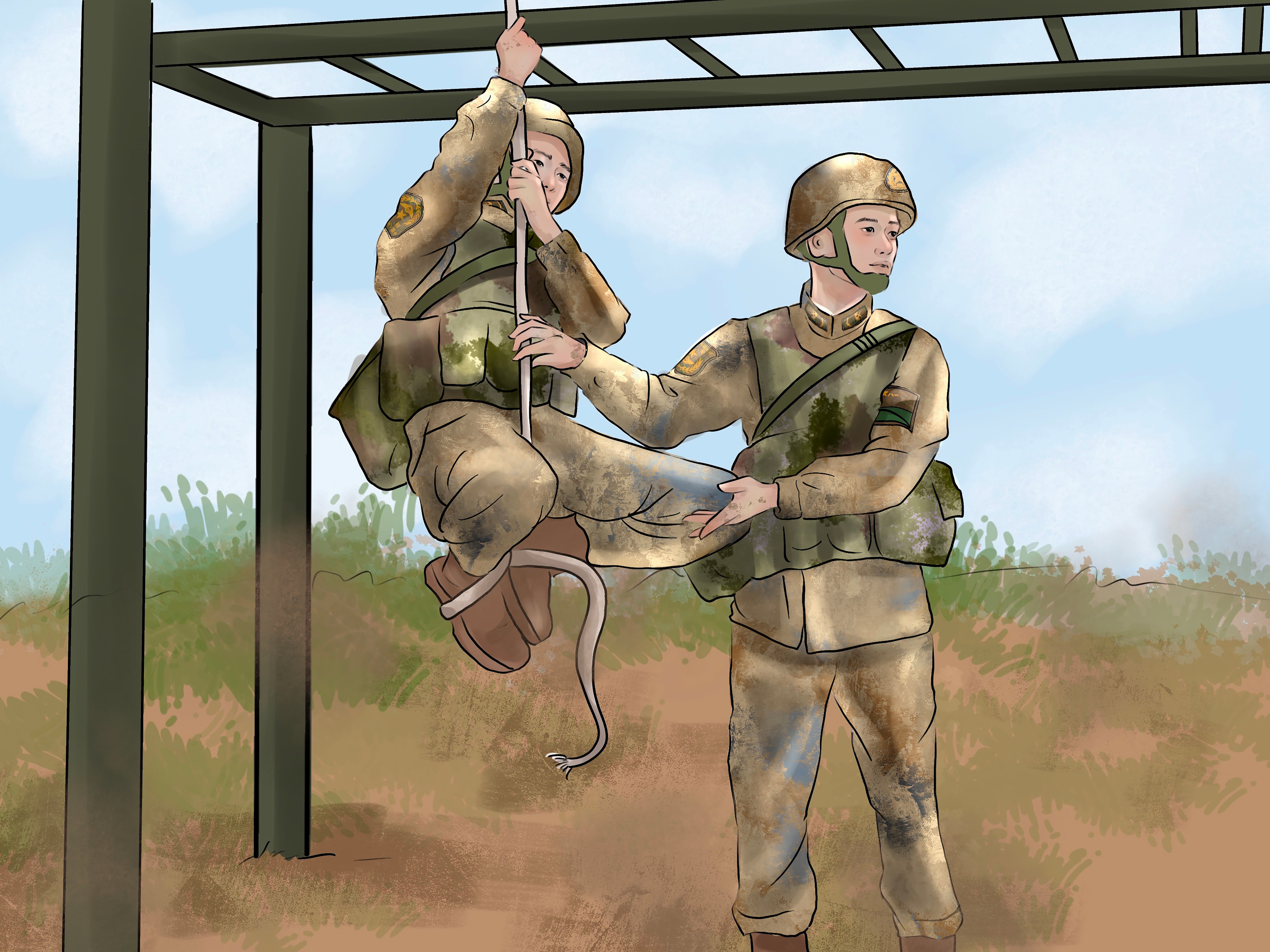 爬绳教学据枪训练穿越火障战场救护伪装侦查徒手格斗战术动作格斗匍匐