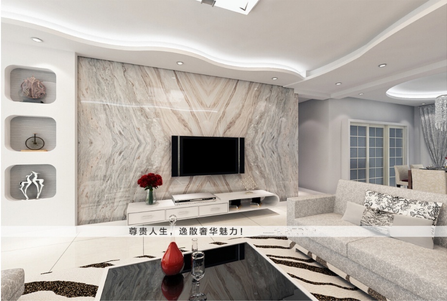 大理石瓷砖背景墙,把客厅、尊贵的一面展示给朋友