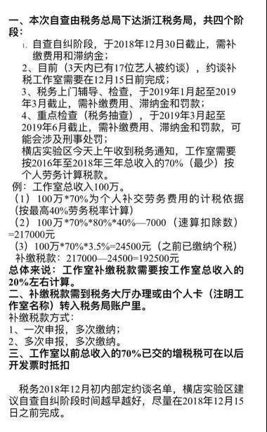 多家工作室接补税通知 3天内17名艺人被约谈