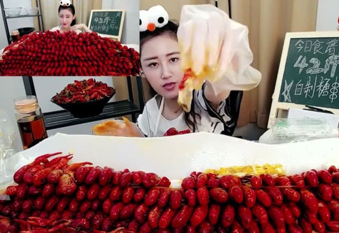 美女主播直播吃42斤大龙虾,全程不停嘴,吃完后