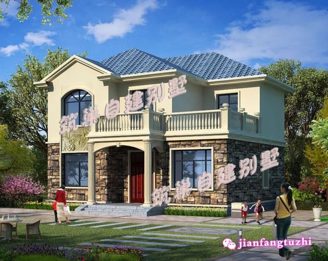 20万10012x9米二层典型现代农村别墅设计图平面图立面图