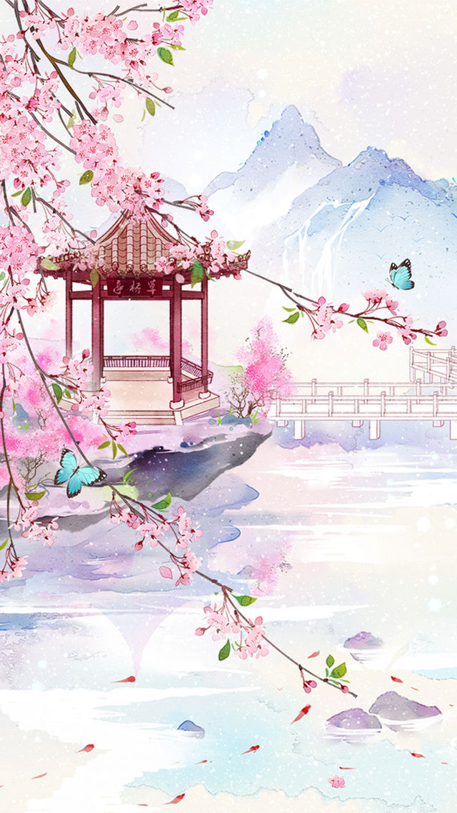 流光溢彩-唯美水彩古风场景手机壁纸