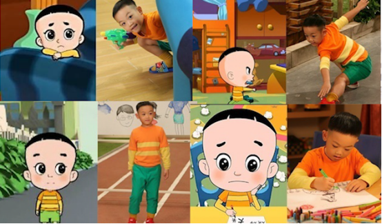 (图:大头儿子真人版与动画版对比图)