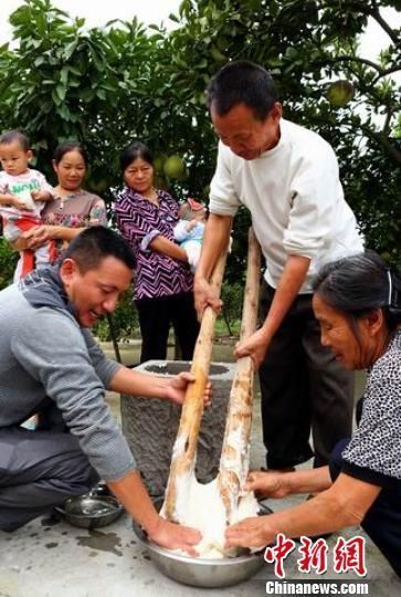 四川广安打糍粑迎中秋传统 意为不离不弃 四川广安打糍粑迎中秋传统 意为不离不弃