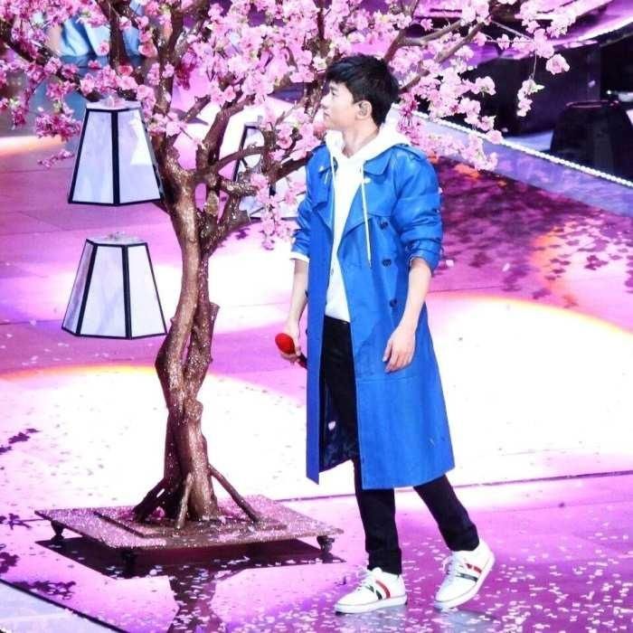 2018跨年晚会,杨幂穿蓝色长裙现身,长裙飘逸再