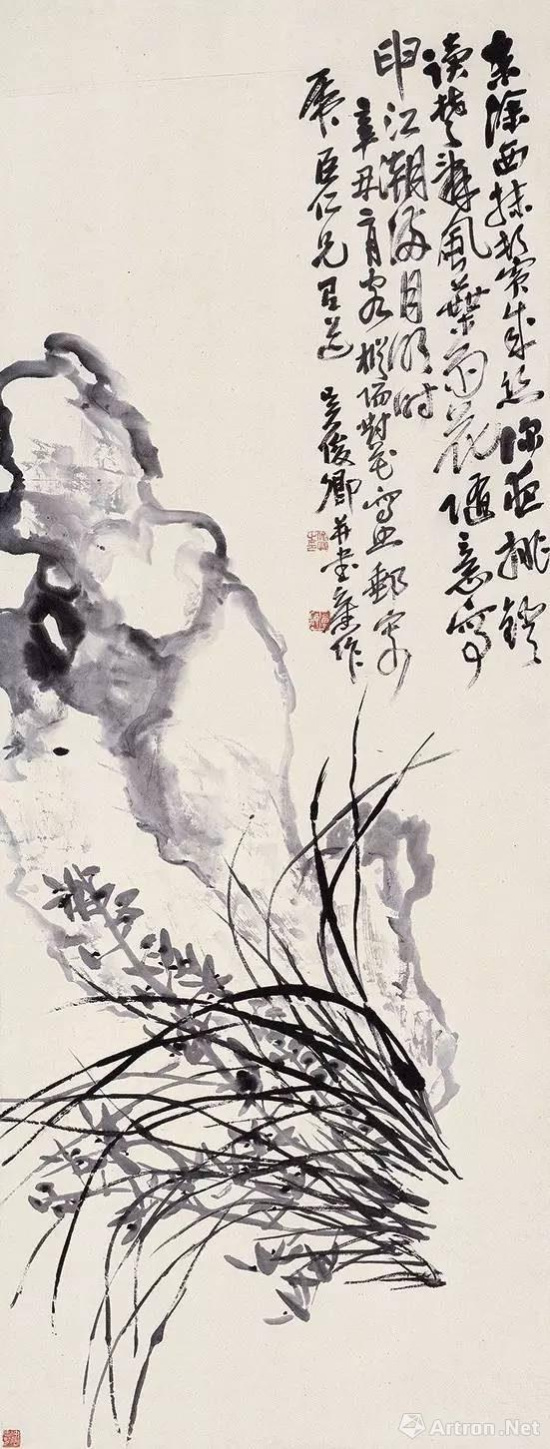 吴昌硕 兰石图轴 152×57.5cm 1901年