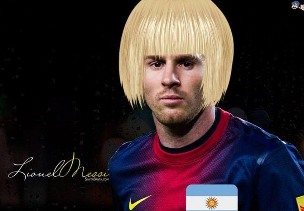 梅西近日再次成为了人们的焦点，倒不是因为他破了什么记录，而是他的一头银白秀发着实令人瞩目。梅西这一举动引来网友的疯狂吐槽，球迷将阿根廷球王各种PS，效果绝对捧腹。图为球迷PS梅西发型。