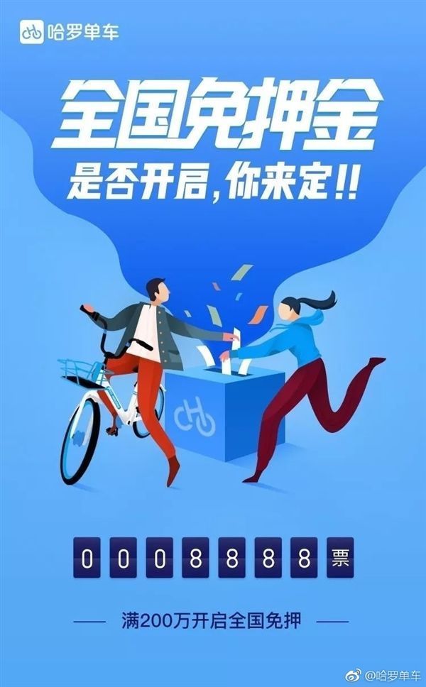 哈罗单车即将在全国范围内开启免押金骑行服务